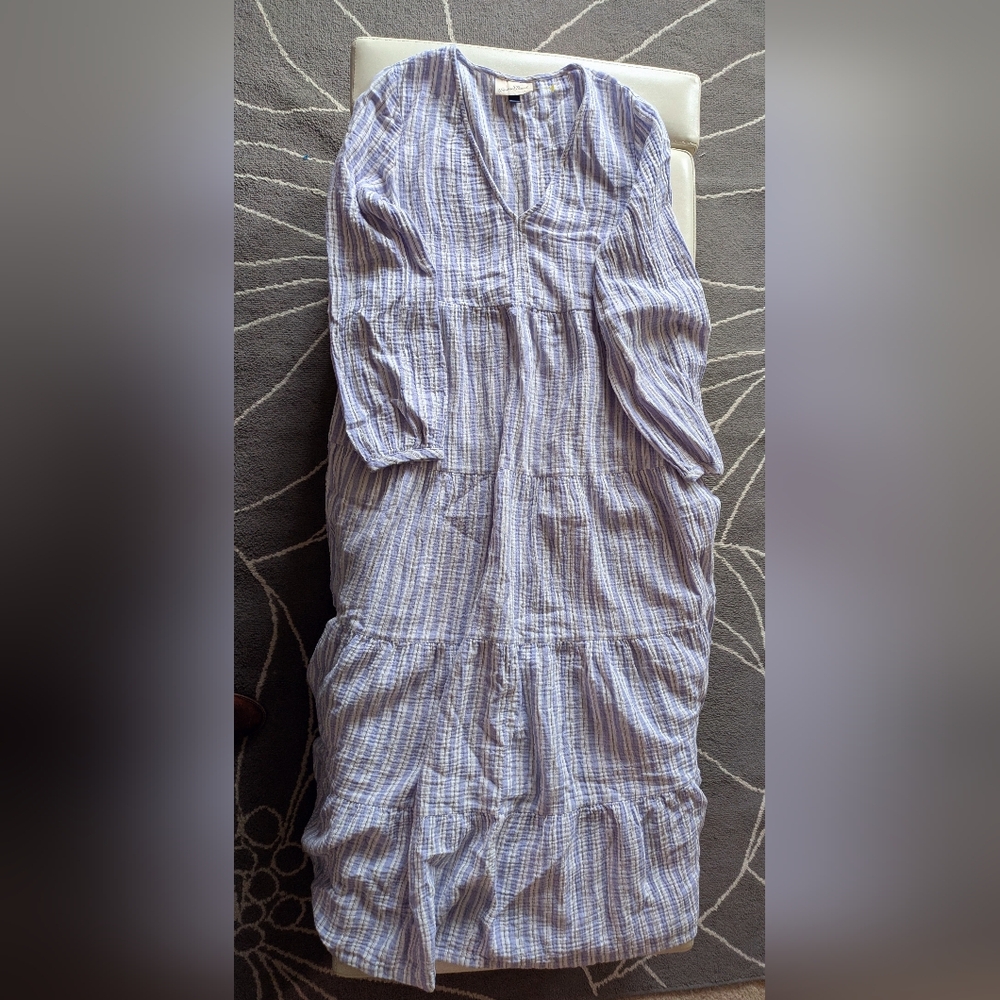 Costal Stripped Tiered Long sleeve Summer Cottage Dress